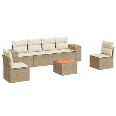 Produktbild von vidaXL 7-tlg. Garten-Sofagarnitur mit Kissen Beige Poly Rattan