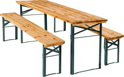 Produktbild von Bierzeltgarnitur Sissi 3-teilig, für bis zu 8 Personen robustes Tannenholz mit Schutzlackierung