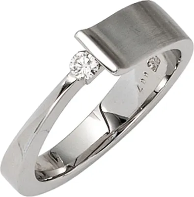 Produktbild von JOBO Damen Ring 585 Gold Weißgold teilmattiert 1 Diamant Brillant 0,07ct. Goldring Größe 52