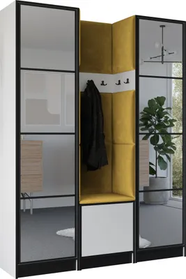 Produktbild von KIER FURNITURE Kleiderschrank EDEN, Schlafzimmer Schrank, Garderobeschrank, Flurschrank Weiß & Gelb 159,6x205x39 cm