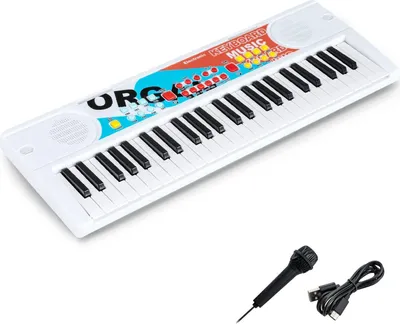 Obrázok produktu pre 49-klávesový detský klaviatúrny nástroj, 8 rytmov a zvukov, biely