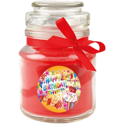 Produktbild von Duftkerze im Glas Rose – Happy Birthday Cupcake, Bonbon Glas klein mit Deckel, ca. 30 Std. Brenndauer, Geschenk-Deko