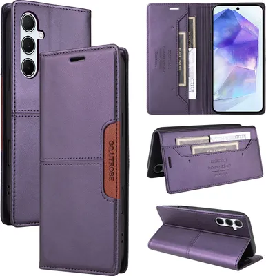 Image de Etui pour Samsung Galaxy A55, étui portefeuille en cuir avec fente pour cartes et support Violet