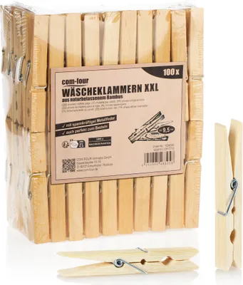 Produktbild von com-four® 100x Wäscheklammern XXL aus Bambus - große nachhaltige Holzklammern - unbehandelte Bambus-Klemmen ca. 9,5 cm zum Wäscheaufhängen, Basteln und Dekorieren