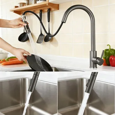 Produktbild von AICA Küchenarmatur Ausziehbar Spültischarmatur 2 Strahlarten Wasserhah Grau matt