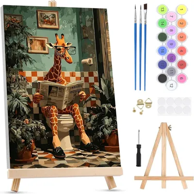 Productafbeelding van Schilderen op nummer voor volwassenen op ingelijst canvas - met ezel, giraffe paint by numbers kit