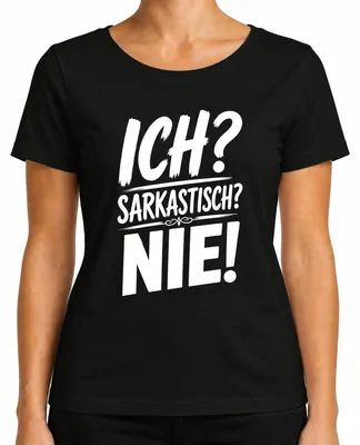 Productafbeelding van Ik? Sarcastisch? Nooit! Ironie, humor, sarcasme, statement, cynisme. Dames T-shirt, zwart, maat XL