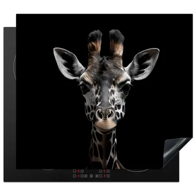 Produktbild von KitchenYeah© Herdabdeckplatte Giraffe - Porträt - Schwarz - Tier , 59x52cm, Küche Deko, Glaskeramikkochfeld Herdabdeckung, Abdeckplatte fùr Kochfeld
