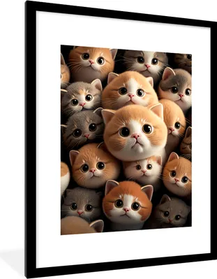 Produktbild von MuchoWow® Gerahmtes Poster Katzen - Haustiere - Kätzchen - Design - Jungen - Mädchen 60x80 cm - Poster mit Schwarzem Bilderrahmen Wandposter Rahmen Foto Bilder - Wohnzimmer - Dekorationen - Prämie