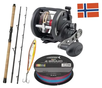 Produktbild von Gerlinger Norwegen-Combo III Heavy Set - Angelset für Norwegen - Norwegenangeln - Angelrolle, Angelrute, Angelschnur und Pilker