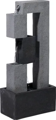Produktbild von dobar Großer Design-Gartenbrunnen mit Pumpe und LEDŽs, XL-Brunnen mit 3 Stufen aus Kunststein, 40,5 x 21,5 x 90,5 cm, Grau