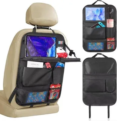 Produktbild von Famanu Auto Organizer für Kinder mit Klapptisch - 6 Fächer und Tablethalter