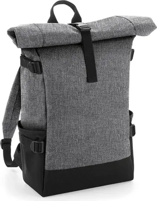 Immagine prodotto di BagBase BG858 | Zaino Block Roll-Top, 28 x 48 x 15 cm - Colore: Nero/Nero - Dimensioni: 28 x 48 x 15 cm