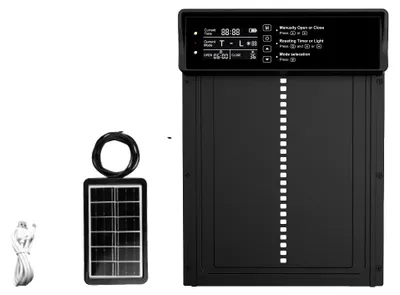 Obrázek produktu pro Automatický otvírač dveří pro kuřecí chov, solární napájení, černá barva