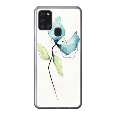 Produktbild von MuchoWow® Handyhülle Schutzhülle Hülle für Samsung Galaxy A21s Blumen - Aquarell - Blau Silikon Softcase Handy Hülle - Hartschale