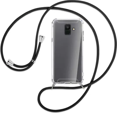 Produktbild von Handykette Backcover-Schutzhülle mit Band (Metall silberfarben) für Samsung Galaxy A6 2018 - schwarz