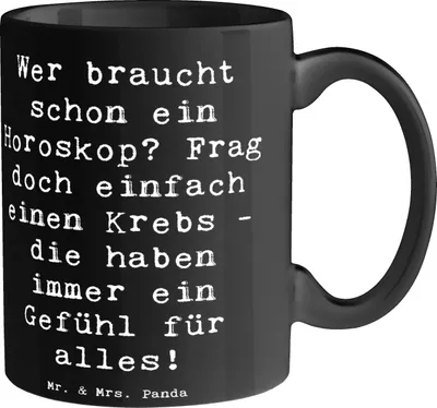 Produktbild von Mr. & Mrs. Panda Tasse Spruch Krebs Gefühl - Schwarz - Geschenk, Tierkreiszeichen, Becher, Horoskop, Sternzeichen, Intuition, Kaffeebecher, Geschenke Astrologie, bedruckt