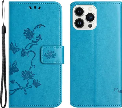 Produktbild von iPhone 15 Pro Max Hülle - Coverup Blumen & Schmetterlinge Klapphülle - Blau