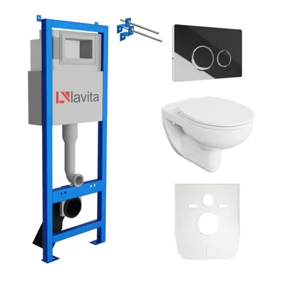 Produktbild von Lavita LAV 101 Vorwandelement für WC 40cm + Wand Hänge Tiefspül WC ARCTIC Weiß Spülrandlos + Bedienplatte LAV 200.4.2 Verchromt | Komplettset | Unterputz Spülkasten | Toilette Komplett Sett