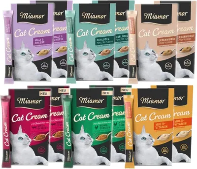 Produktbild von MIAMOR Katzencreme-Paste, cremige Leckerei für Katzen, 6 Geschmacksrichtungen, 68 x 15 g