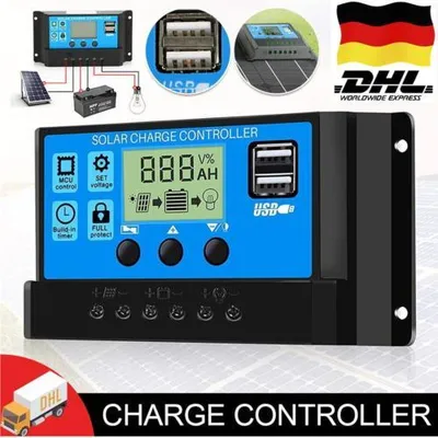 Produktbild von Solar Laderegler 30A - 100A PWM Solar Panel Controller Regulator 12V/24V Mit USB;Solar Laderegler 30A 10A 20A PWM Solar Photovoltaik Laderegler Daul USB 12V 24V