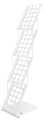 Produktbild von Zeitschriftenständer - 4-stöckiger Prospektständer aus Eisen - Faltbar - Verstellbare Ablagen - Bodenstehend - 5 kg pro Ebene - Weiß