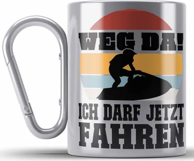 Produktbild von Trendation - Jetski Edelstahl Tasse Karabiner Geschenk mit Spruch Jetski Sprüche Jetskifahrer (Silber)