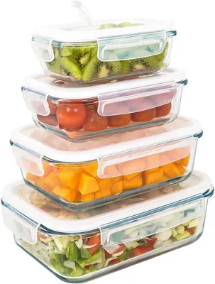 Produktbild von Luxury & Grace 4er-Glaskochgefrierbehälter. Viele Größen (0,36, 0,60, 1 und 1,50 l). Luftdicht mit Dampfventil. Für Mikrowelle, Backofen, Gefrierschrank und Geschirrspüler geeignet. BPA-frei.
