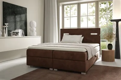 Produktbild von Boxspringbett Schlafzimmerbett CAPRICE 120x200cm Stoff Braun inkl. Ambiente-LED