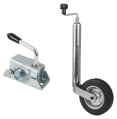 Produktbild von KNOTT Stützrad Set TK48 LB48 150 kg 48 mm 480 bis 700 mm mit Vollgummirad 200x50 Stahlfelge verzinkter Klemme für Anhänger Trailer und Deichsel