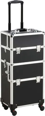 Produktbild von Kosmetikkoffer Groß Friseurkoffer Alu Schmuckkoffer Beautycase Koffer Trolley Mit Schlösser Und Tragegurt, Schwarz – Schwarz