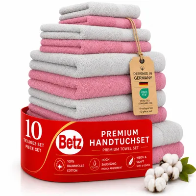 Produktbild von Betz 10-tlg. Handtuch-Set PREMIUM CLASSIC 2 Duschtücher 4 Handtücher 2 Gästetücher 2 Seiftücher  Farbe: altrosa & silbergrau, KI-generiertes Bild