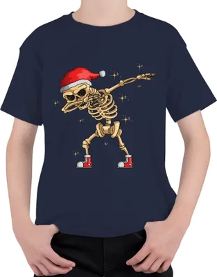 Produktbild von Dabbing Skelett Weihnachtsmütze - Weihnachten Weihnachtsgeschenk Christmas Uni Kinder T-Shirt, Navy, 128