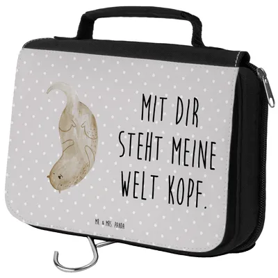 Produktbild von Mr. & Mrs. Panda beauty case Otter Kopfüber - Grau Pastell - Geschenk, Verknallt, Liebe, Verliebt, Kulturtasche, Kosmetiktasche, Niedlich, Necessaire, Kulturbeutel