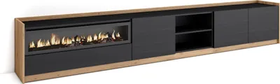 Immagine prodotto di Mobile TV Soggiorno, Ampio spazio a disposizione, 310x37x50cm, Per TV fino a 80", Camino elettrico, Nero e rovere