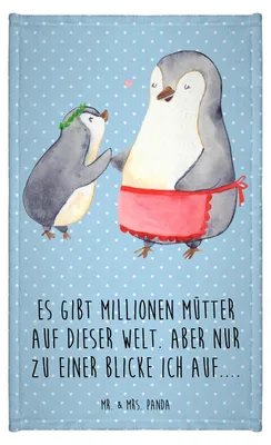 Produktbild von Mr. & Mrs. Panda Handtuch Pinguin mit Kind - Blau Pastell - Geschenk, Vorbild Mama, Mutter, Muttertag, Gäste-WC, badezimmer, Frotteetuch, gäste wc, Familie, Gästetuch
