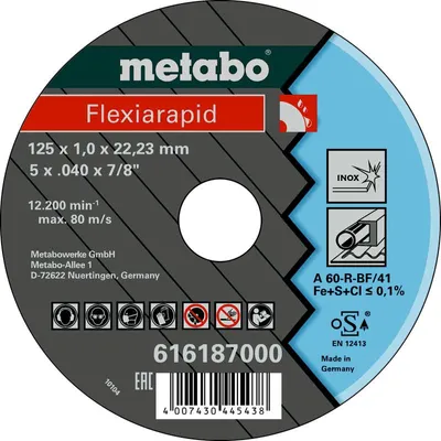 Zdjęcie produktu dla Metabo 616187000, Tarcza tnąca, Stal nierdzewna, 12,5 cm, Metabo, Środek płaski, 2,22 cm