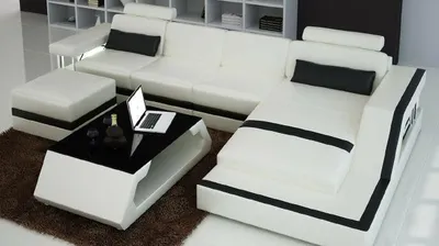 Zdjęcie produktu dla Designerska część dzienna Duża Nowoczesna skórzana sofa z USB HAMBURG III Narożnik Sofa