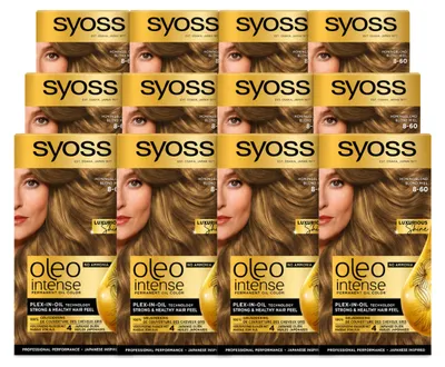 Obrázek produktu pro 12 kusů SYOSS Oleo Intense 8-60, medová blond – trvalá barva na vlasy bez amoniaku – výhodný balení