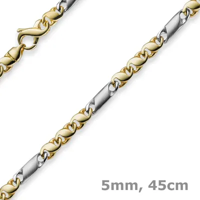 Produktbild von 5mm Kette Collier Tigeraugekette 585 Gold Weißgold & Gelbgold 45cm Goldkette
