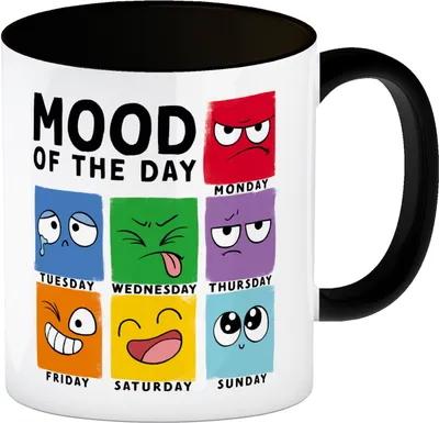 Produktbild von Emotionen Kaffeebecher in schwarz mit Spruch Mood of the Day