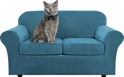 Obrázek produktu pro 3 kusy sametového strečového potahu na pohovku Loveseat Cover Chránič nábytku s elastickým dnem Neklouzavý tlustý omyvatelný potah na pohovku (2 sedadla, modrá)