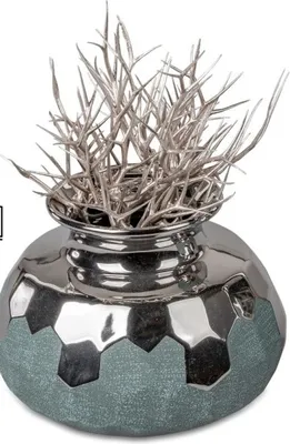 Produktbild von Vase  petrol-silber 20x15m aus Keramik matt reliefierte Oberfläche
