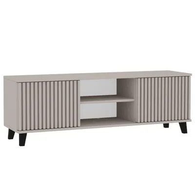 Produktbild von BEAUTYSOFA | TV-Schrank HOME Modernes Lowboard in Kaschmir, Fernsehtisch mit 2 Türen mit Lamellen und Offenen Ablagen, Push-to-Open