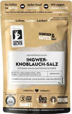 Produktbild von Ingwer Knoblauch Salz, gemahlen, leckeres Meersalz mit gemahlenem Ingwer und Knoblauch, 100g