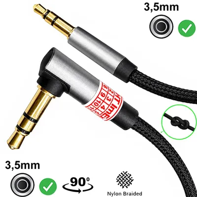 Produktbild von AUX Audio Kabel 3,5mm Winkel 90° Stecker Klinken Stereo Auto Handy schwarz 1m