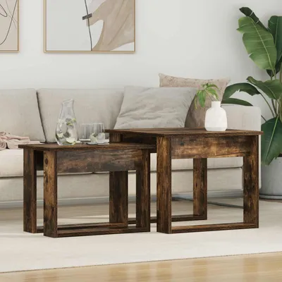 Imagen del producto de Maison Exclusive - Juego de dos mesas auxiliares. Madera de roble ahumado. 50 x 52 x 42 cm