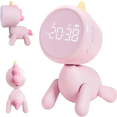 Produktbild von Einhorn-Kinderwecker, wiederaufladbar mit variabler Form, digitaler Spiegelwecker, niedliche Schreibtischdekoration für Jungen und Mädchen - Kinderzimmer und Büro (Rosa)