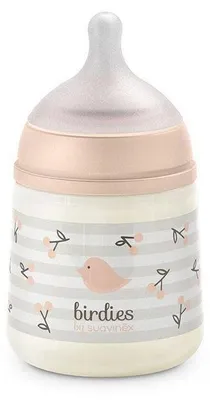 Immagine prodotto di Biberon, SUAVINEX Birdies, tettarella SX Pro S, 150 ml, 0-3 mesi, rosa