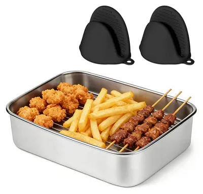 Image de Récipient en acier inoxydable pour friteuse à air - avec poignées